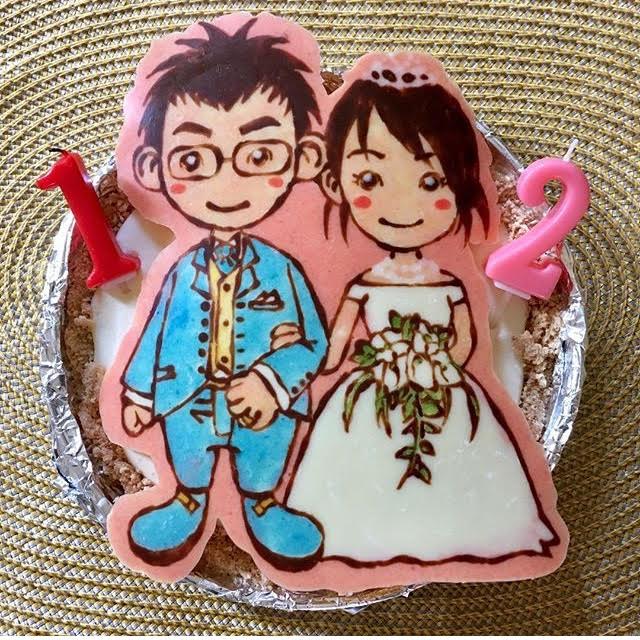 結婚12周年キャラチョコケーキ：ウェルカムボードのイラスト